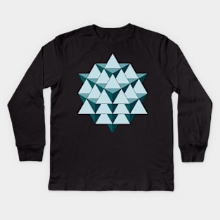 64 Tetrahedron - Cool Blues Kids Long Sleeve T-Shirt